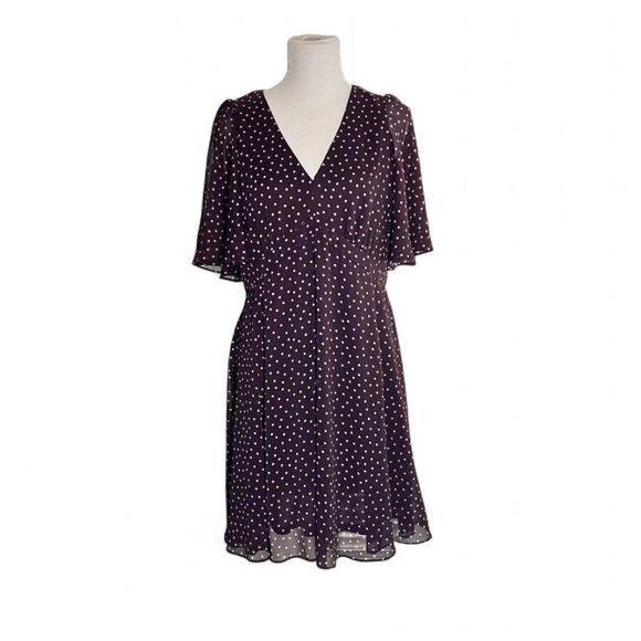 Harper Rose Dresses & Skirts - Harper Rose V-Neck Flutter Sleeve Dress Dark Purple Beige Dots Large 12